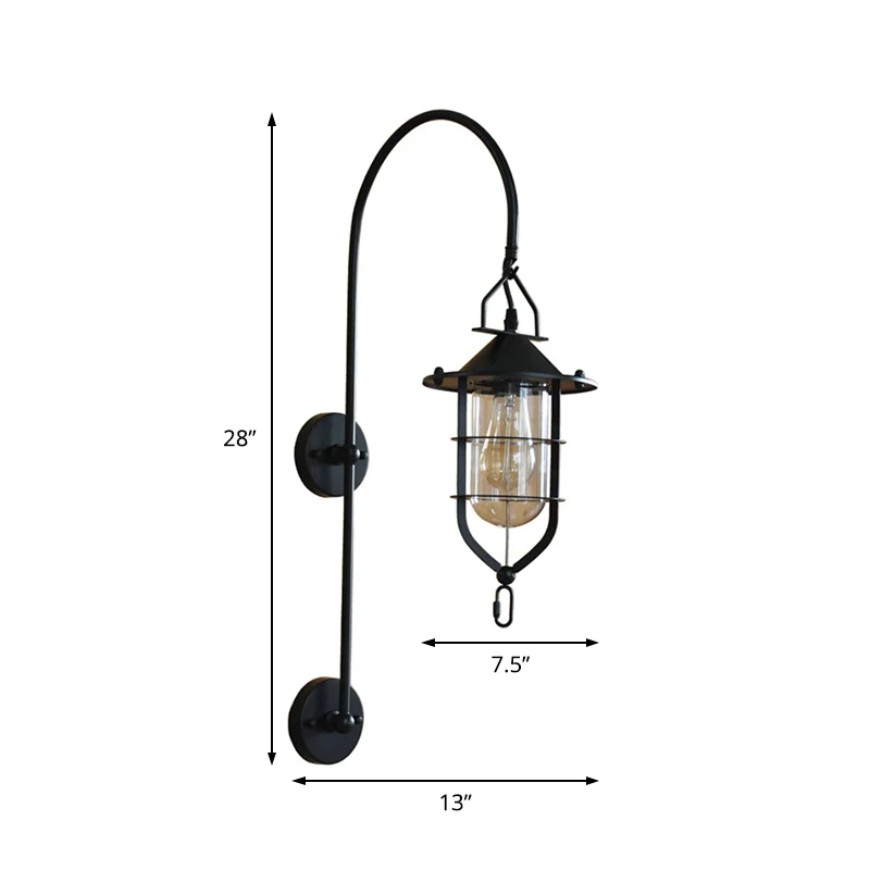 Applique murale en cage pour salon, luminaire industriel en verre voir à travers, 1 lumière, noir/rouille