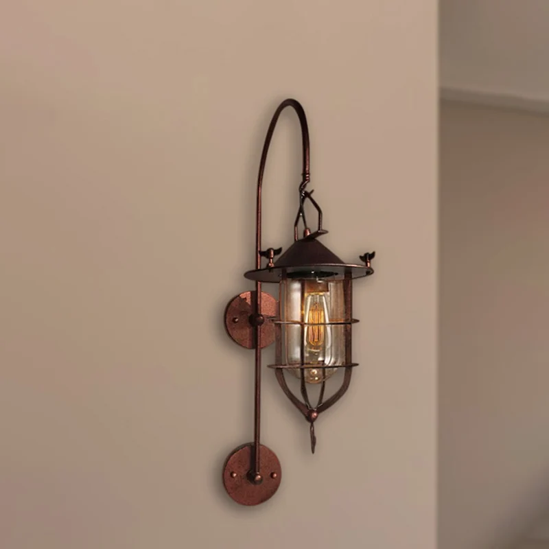 Applique murale en cage pour salon, luminaire industriel en verre voir à travers, 1 lumière, noir/rouille