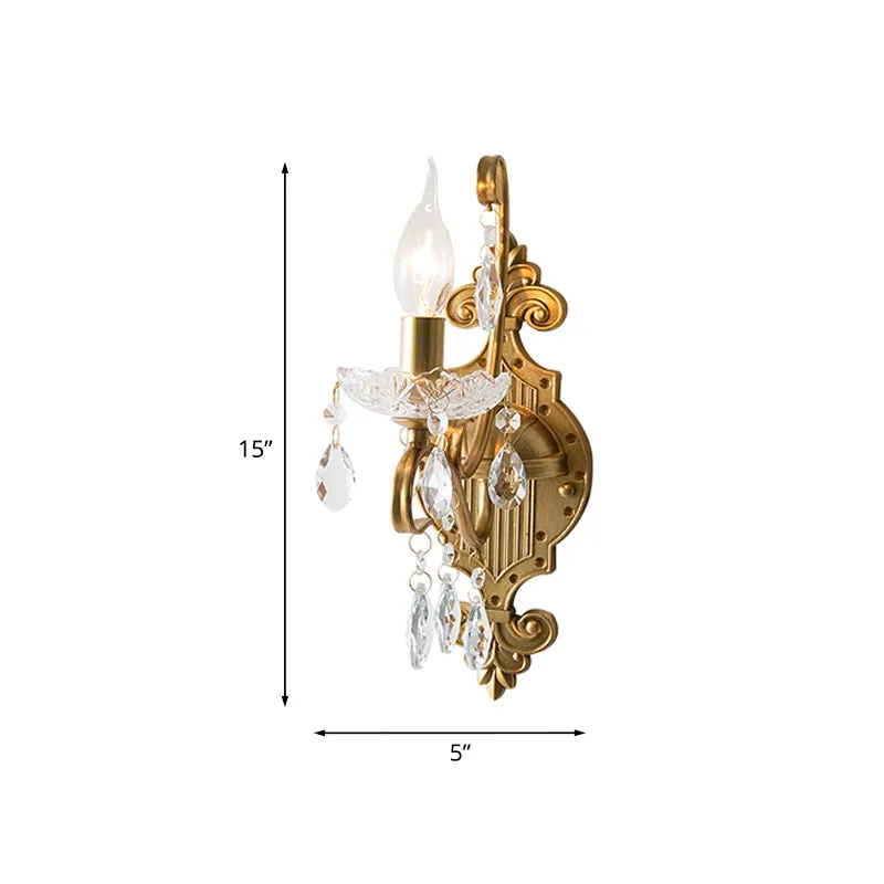 Applique murale chandelier à 1/2 lumières, lampe murale en fer doré antique avec drapé en cristal avec interrupteur intégré