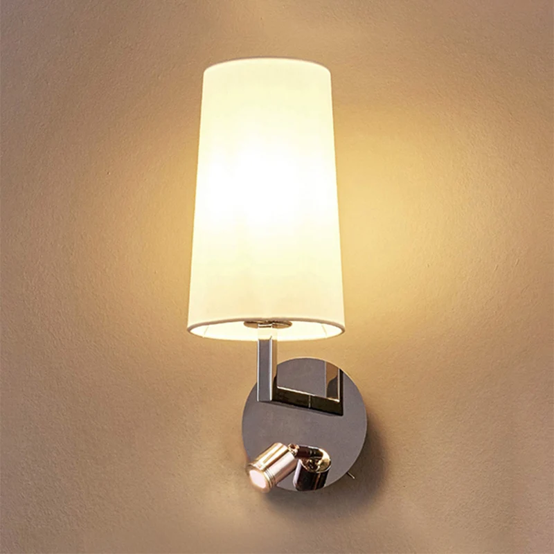 Applique murale conique à LED en tissu moderniste en chromé avec auvent rond/rectangulaire