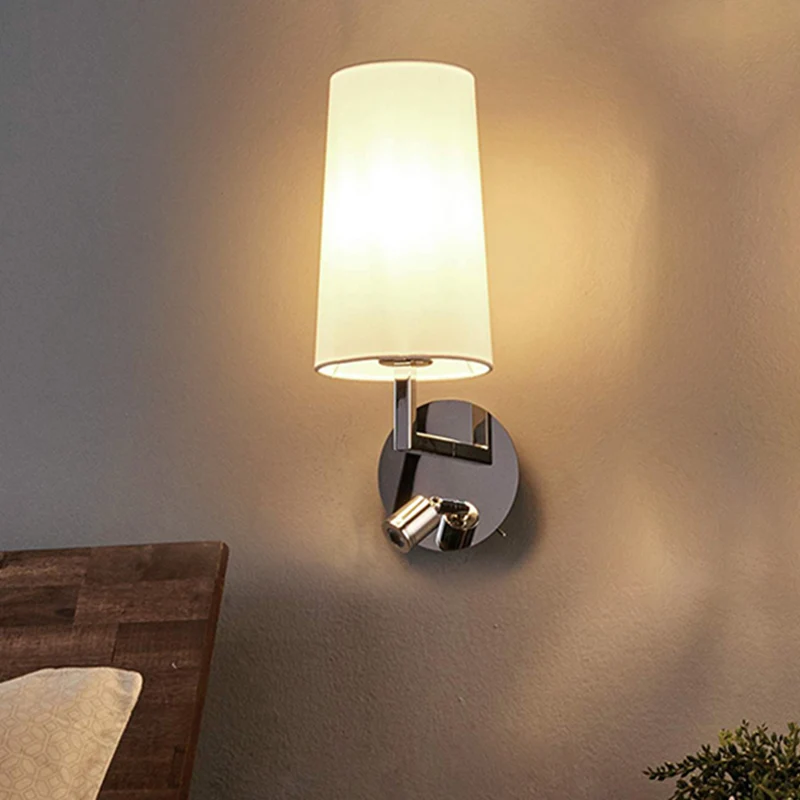 Applique murale conique à LED en tissu moderniste en chromé avec auvent rond/rectangulaire