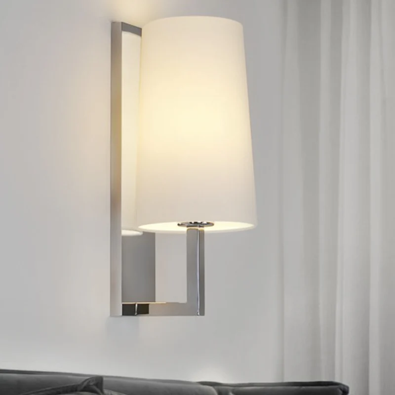 Applique murale conique à LED en tissu moderniste en chromé avec auvent rond/rectangulaire
