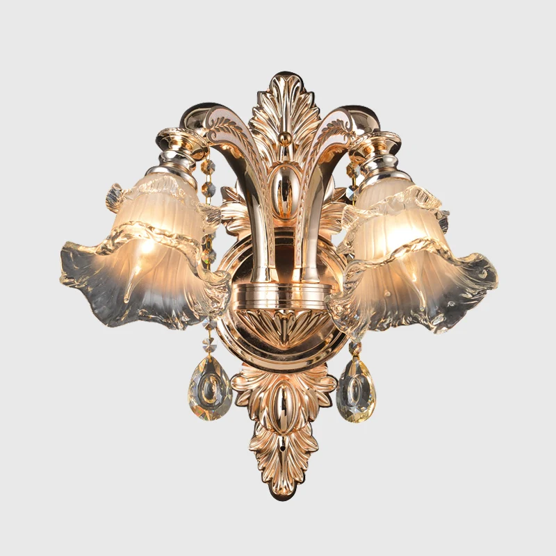 Applique murale en cristal à 1/2 lumières, fleur dorée traditionaliste, luminaire mural pour salon avec bras réglable