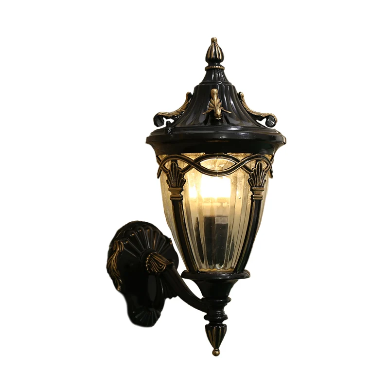 Applique murale en forme d'urne à 1 ampoule, luminaire Loft en laiton/métal noir avec abat-jour en verre nervuré diaphane