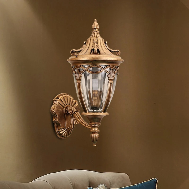 Applique murale en forme d'urne à 1 ampoule, luminaire Loft en laiton/métal noir avec abat-jour en verre nervuré diaphane