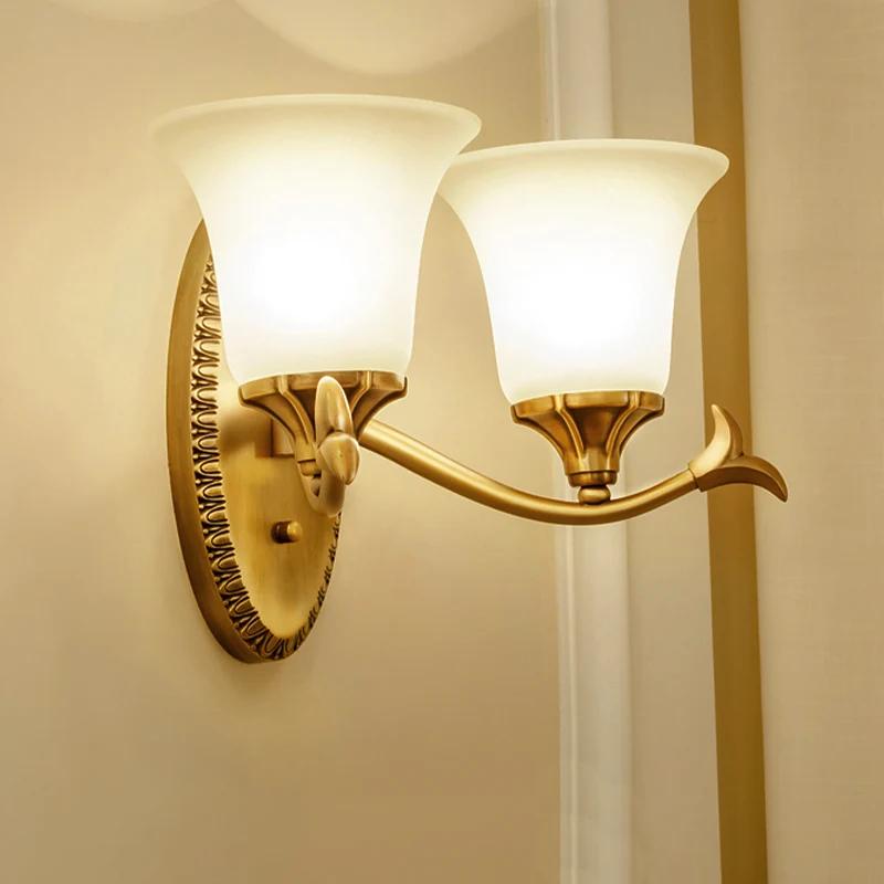 Applique murale en laiton et verre givré, luminaire mural Vieux à 1/2 ampoules avec plaque arrière elliptique pour étude