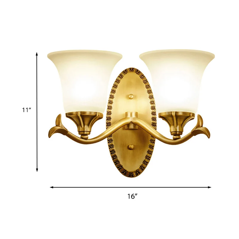 Applique murale en laiton et verre givré, luminaire mural Vieux à 1/2 ampoules avec plaque arrière elliptique pour étude