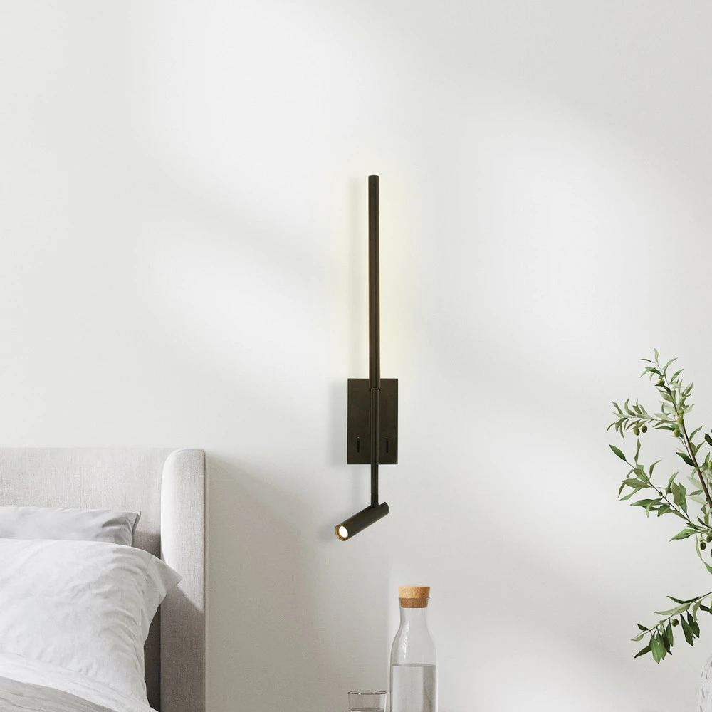 Applique murale LED 23039, noir, 3.000 K, à 2 lampes, métal en laiton brossé