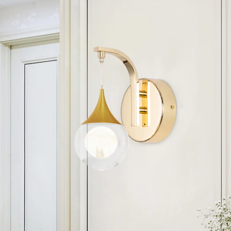 Applique murale LED dorée, sphère de cristal ancien, éclairage pour salon
