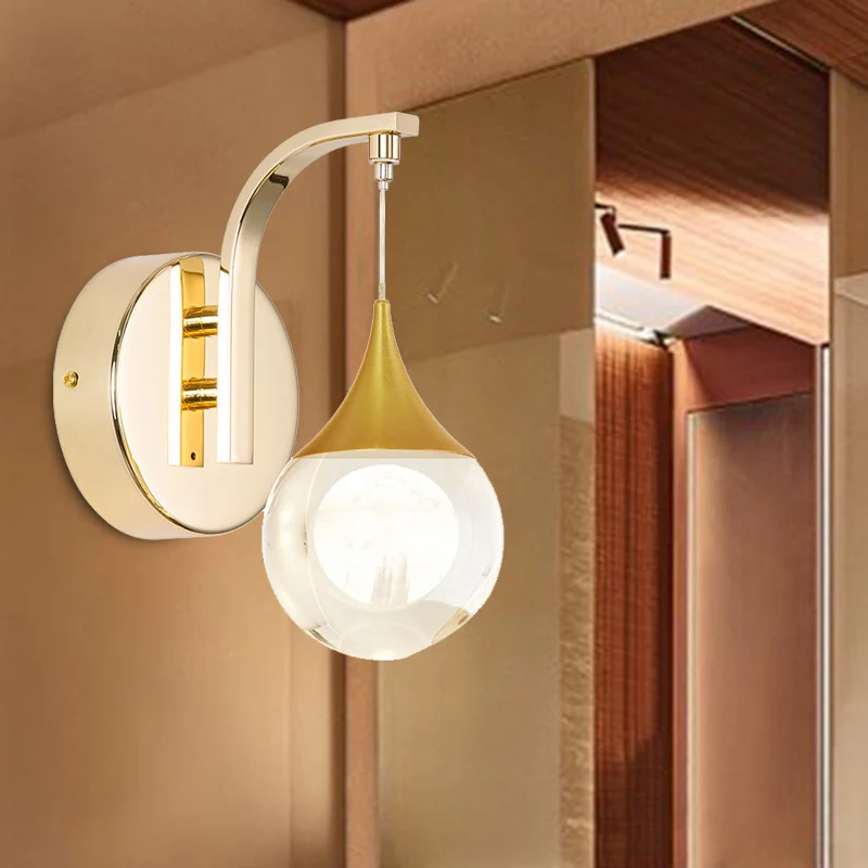 Applique murale LED dorée, sphère de cristal ancien, éclairage pour salon