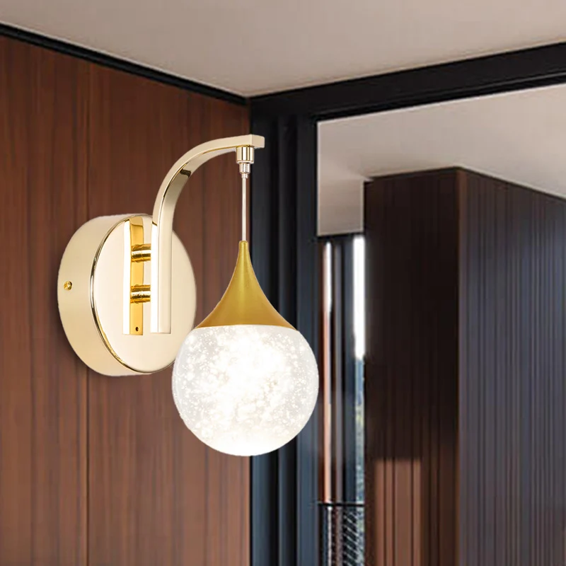 Applique murale LED dorée, sphère de cristal ancien, éclairage pour salon