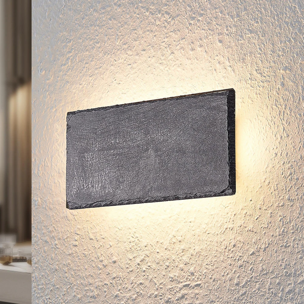 Applique murale LED Lindby Peetu, ardoise, angulaire avec ampoule LED incluse