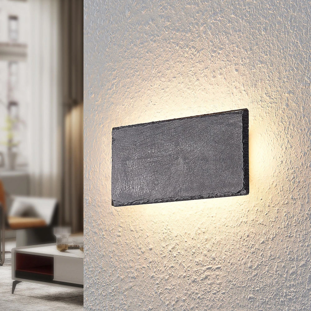 Applique murale LED Lindby Peetu, ardoise, angulaire avec ampoule LED incluse