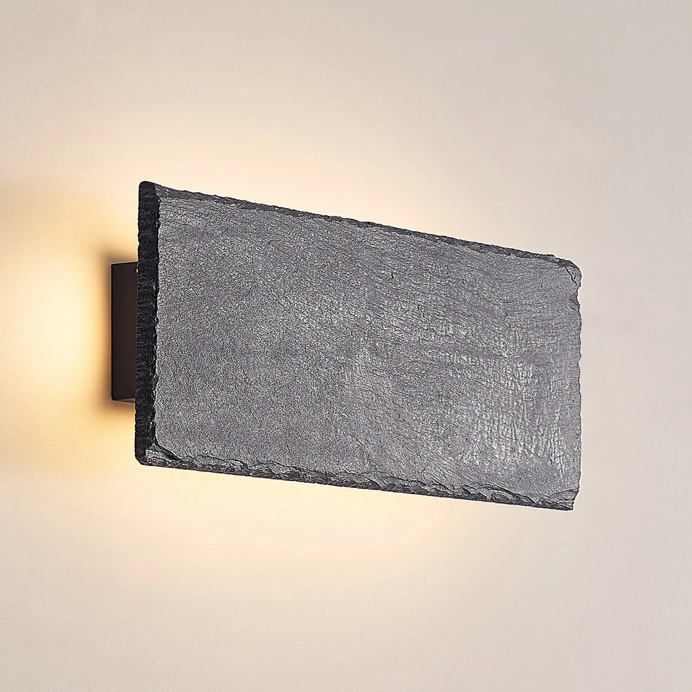 Applique murale LED Lindby Peetu, ardoise, angulaire avec ampoule LED incluse