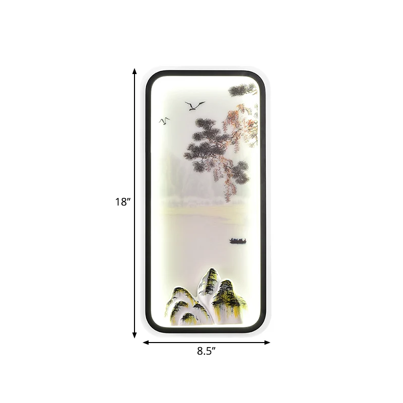 Applique murale LED rectangulaire en acrylique, paysage de montagne chinois, lumière blanche/chaude pour salon en laiton b...