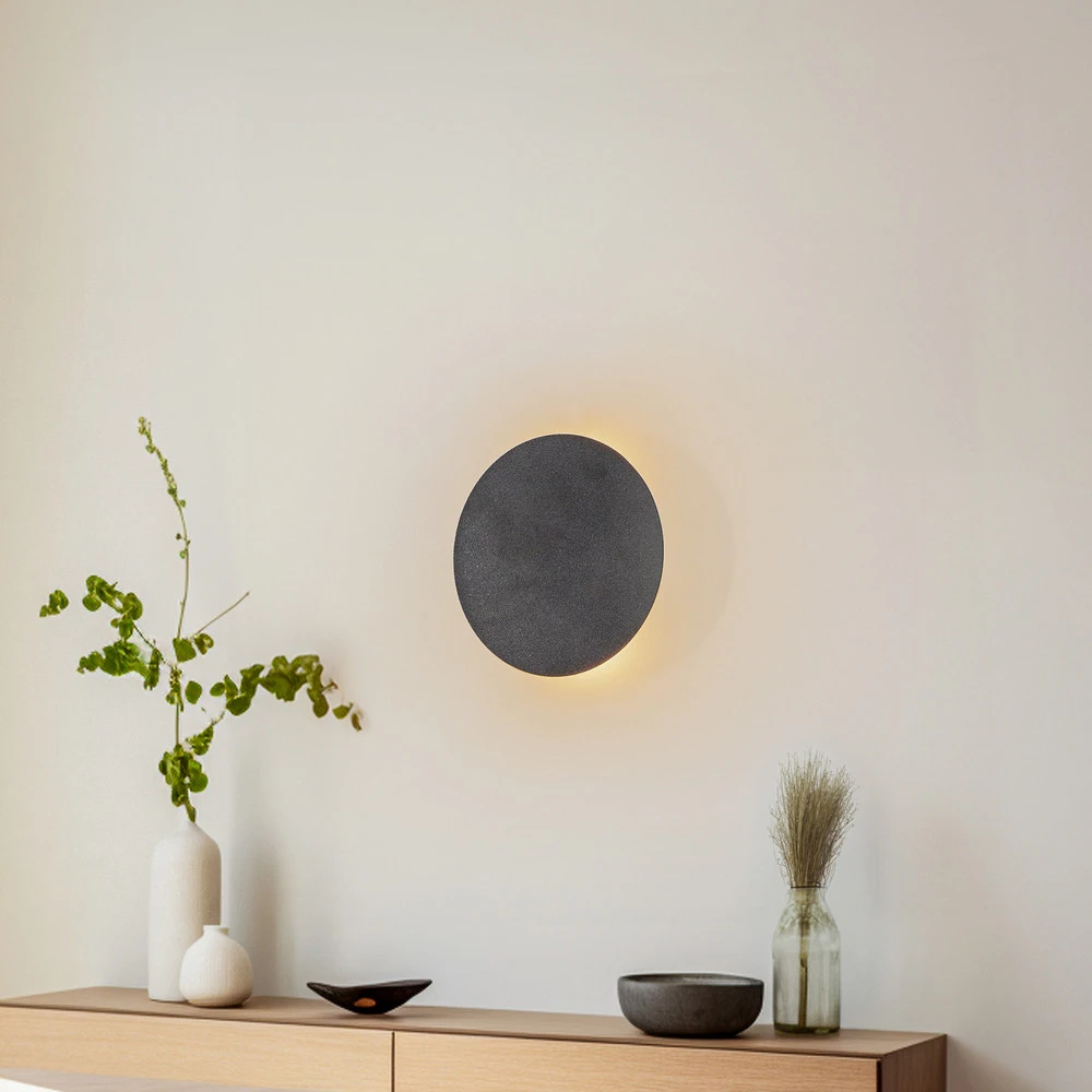 Applique murale Lunia Neuf, noir, Ø 20 cm pour salle de bain IP44