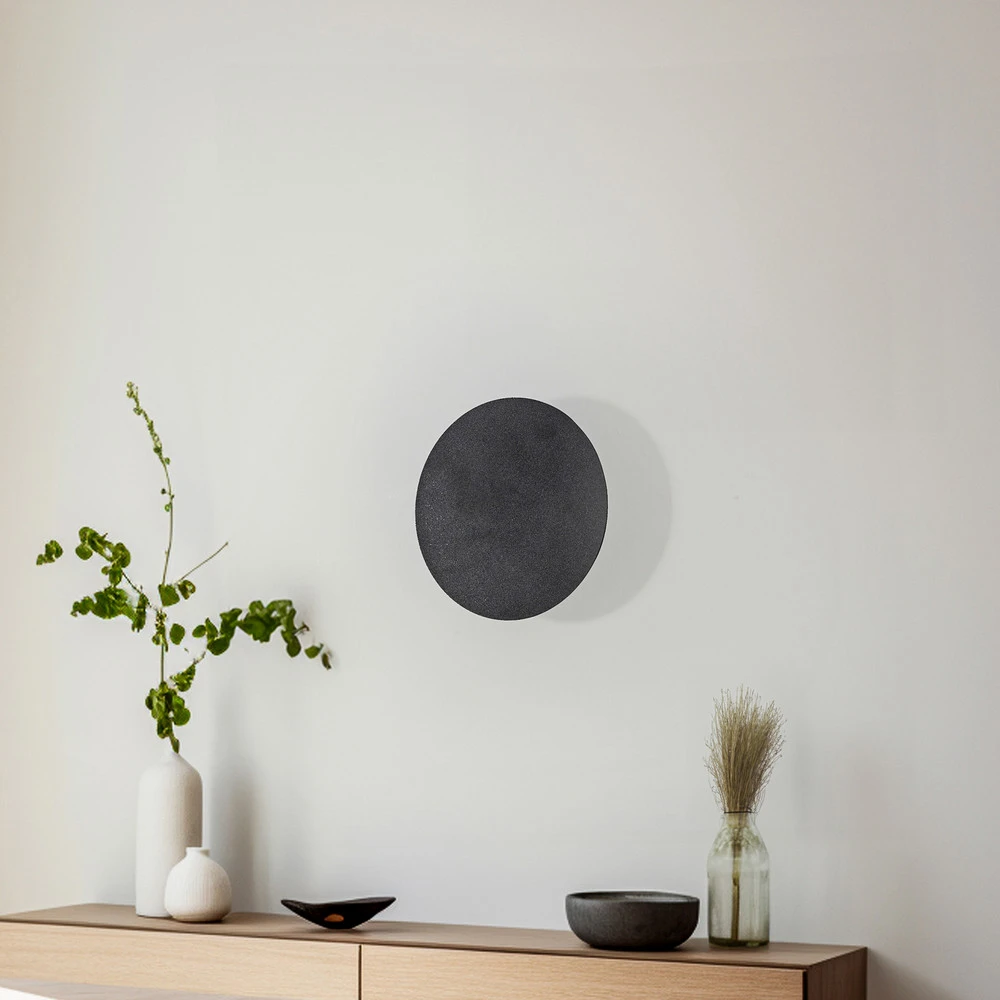 Applique murale Lunia Neuf, noir, Ø 20 cm pour salle de bain IP44