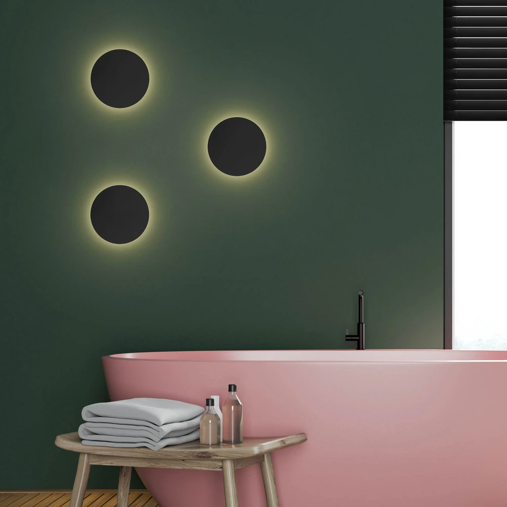 Applique murale Lunia Neuf, noir, Ø 20 cm pour salle de bain IP44