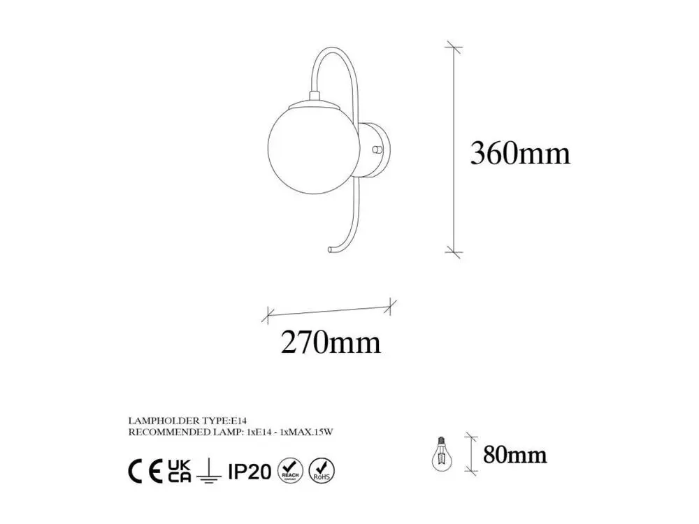 Applique murale en métal Jewel avec ampoule LED incluse