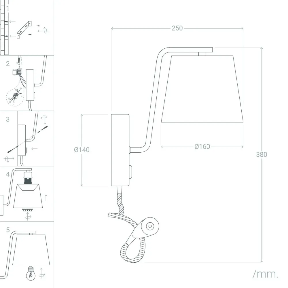 Applique murale en métal Kuomba avec éclairage LED adaptable pour lecture pour salle de bain IP44