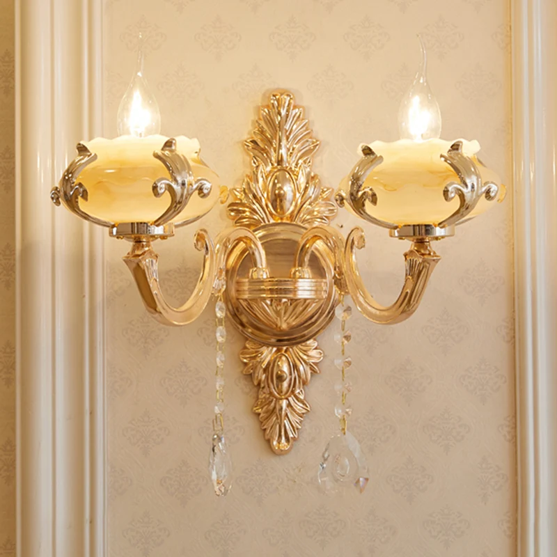 Applique murale ombragée en Zinc patiné, Ancien, Imitation Jade, lampe murale de couloir avec Accent de cristal en verre o...