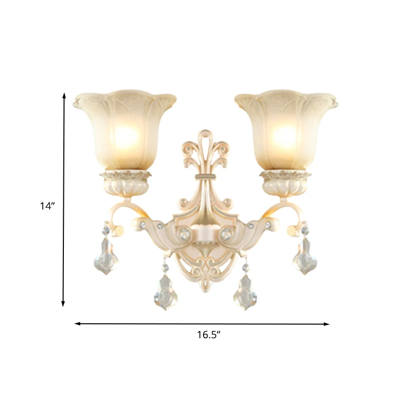 Applique murale traditionnelle en verre blanc, 1/2 lumières, luminaire décoratif pour couloir, avec goutte de cristal pour...