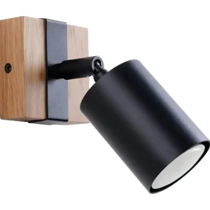 Applique orientable Plafonnier scandinave en acier/bois naturel - 1 sources lumineuses - L.8 x H.13 cm - noir/bois naturel