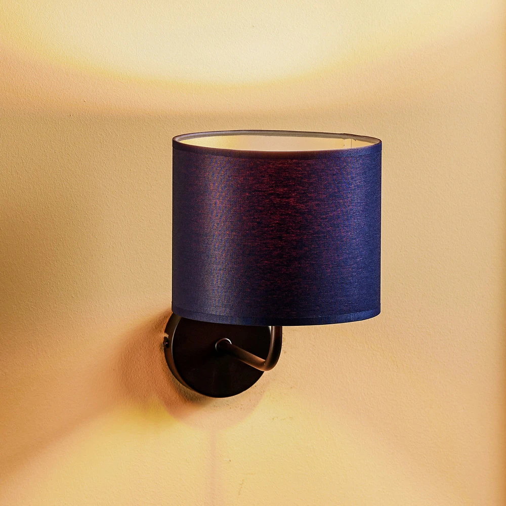 Applique Soho, cylindrique, bleue/dorée avec interrupteur intégré
