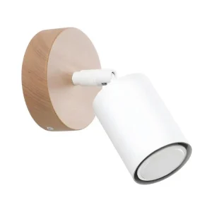 Applique tendance en acier / bois - 1 sources lumineuses - L.18 x H.16 cm - bois blanc