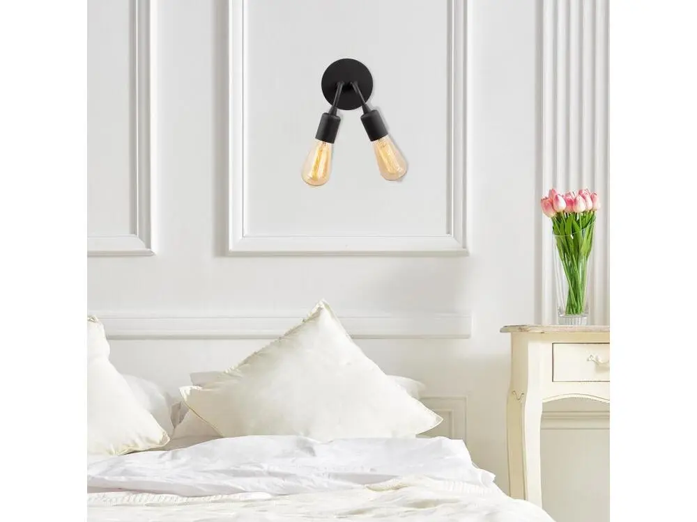 Applique à variateur Applique Murale Interieur, Lampe Murale Industrielle Bois, Noir 14x14x20 Cm