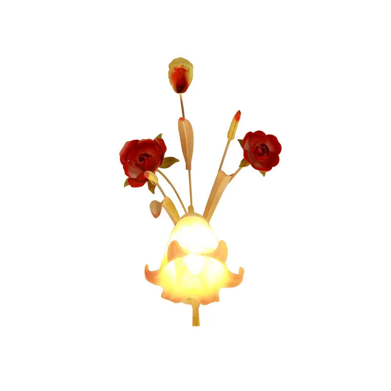 Applique à variateur Applique murale Rose pastorale, 1/2 ampoules, luminaire mural en métal blanc pour chambre à coucher
