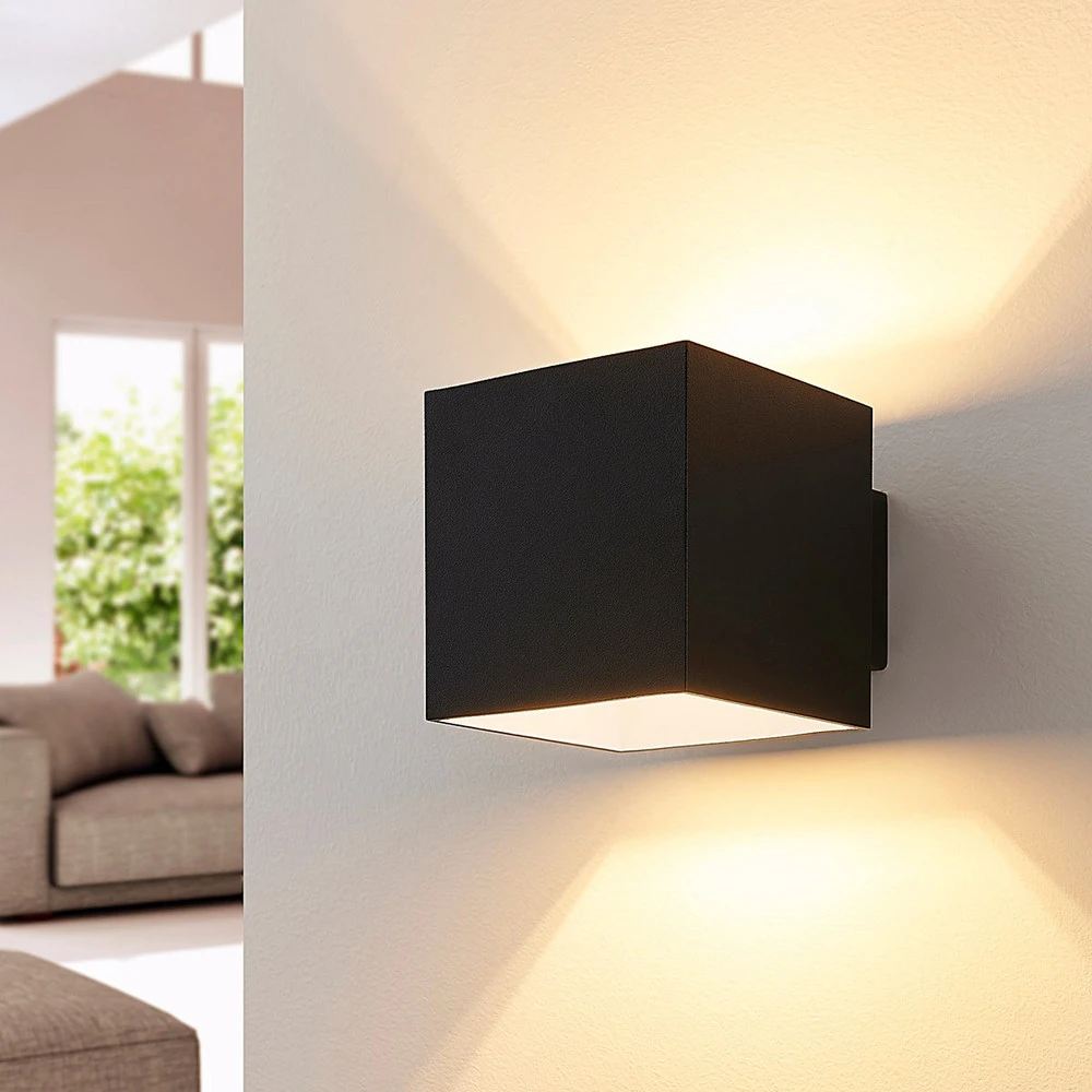 Arcchio applique murale Zuzana, angulaire, noir, G9, largeur 10 cm en laiton brossé