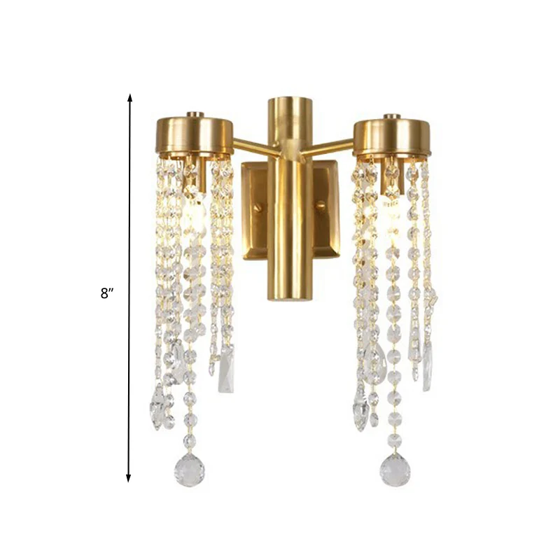 Cascade chambre applique murale lumière Vieux cristal 1/2 têtes or LED luminaire mural
