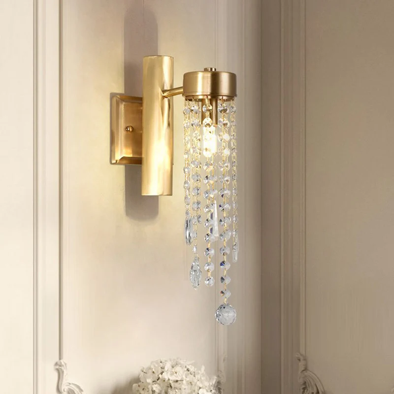 Cascade chambre applique murale lumière Vieux cristal 1/2 têtes or LED luminaire mural