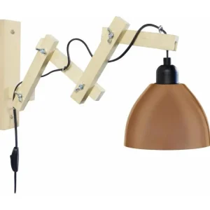 Design Contemporain Applique abajour cuivré, bois articulé 55cm.