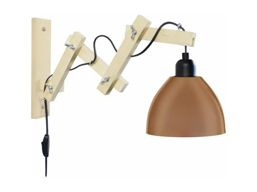 Design Contemporain Applique abajour cuivré, bois articulé 55cm.