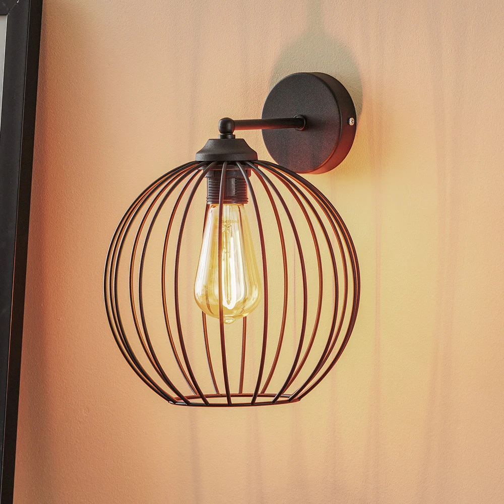 Design Contemporain Applique Cumera en noir avec abat-jour cage