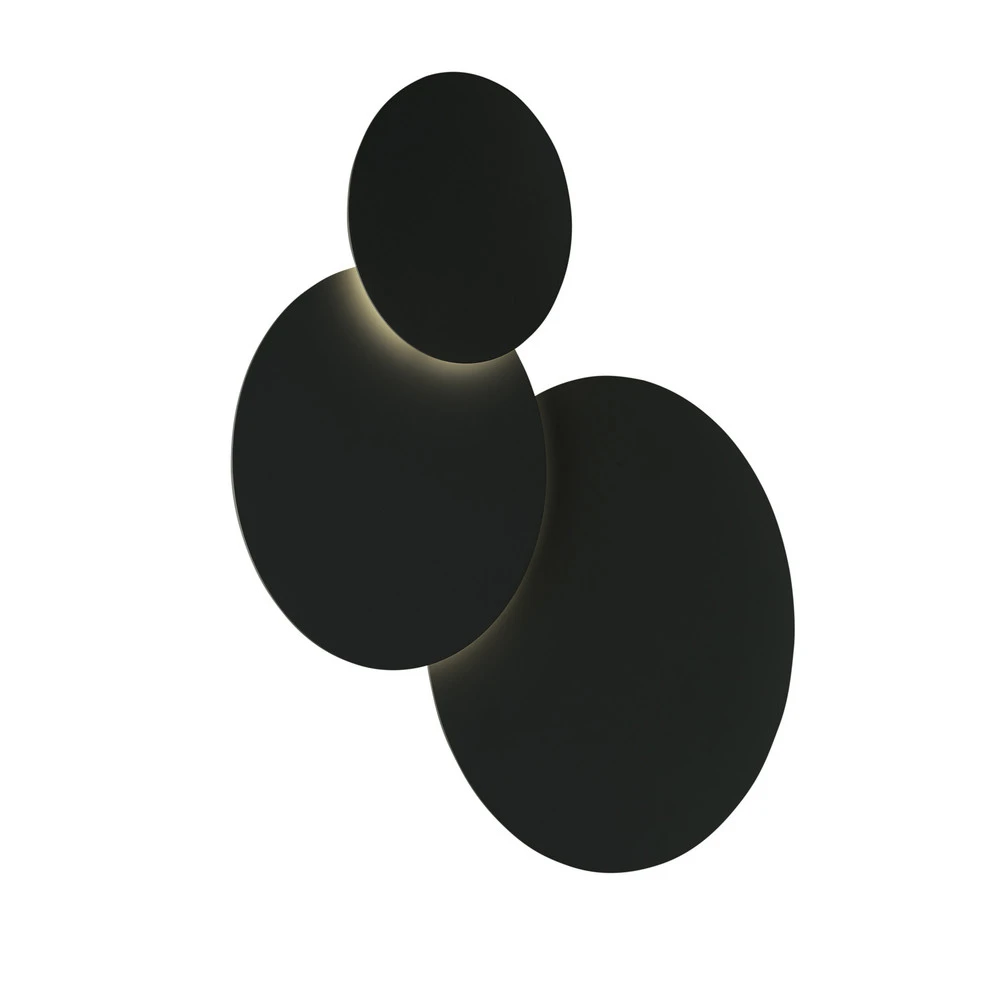 Design Contemporain Applique LED Tilda ronde à 3 lampes, noire