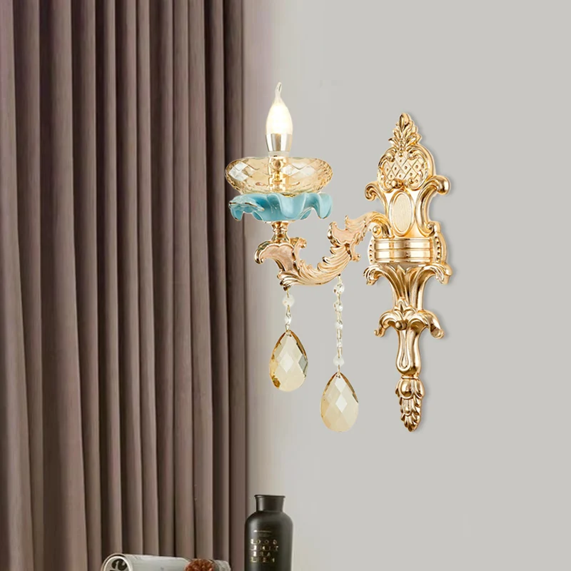 Design Contemporain Applique murale chandelier antique à 1/2 lumières en cristal K9 avec accents en céramique doré