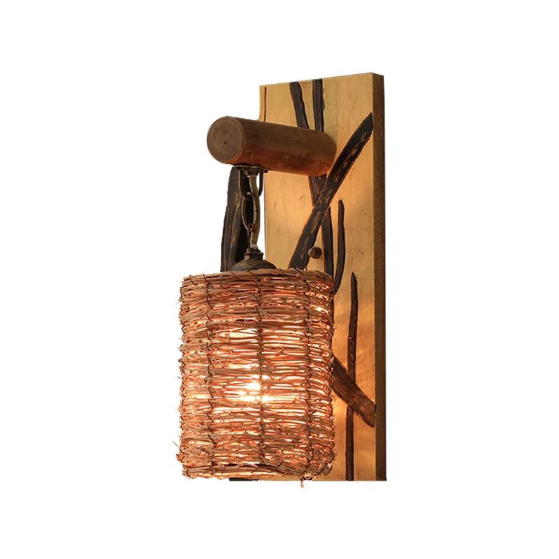 Design Contemporain Applique murale cône/cylindre en bois, luminaire usuel à 1 tête, Beige, avec plaque arrière rectangulaire