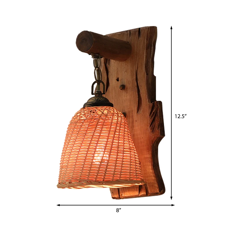 Design Contemporain Applique murale cône/cylindre en bois, luminaire usuel à 1 tête, Beige, avec plaque arrière rectangulaire