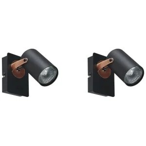 Design Contemporain Lot de 2 lampes murales noir et cuivre KLIP