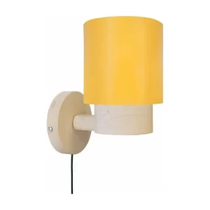 Design Contemporain UZIBUZE - Applique armé bois naturel et jaune