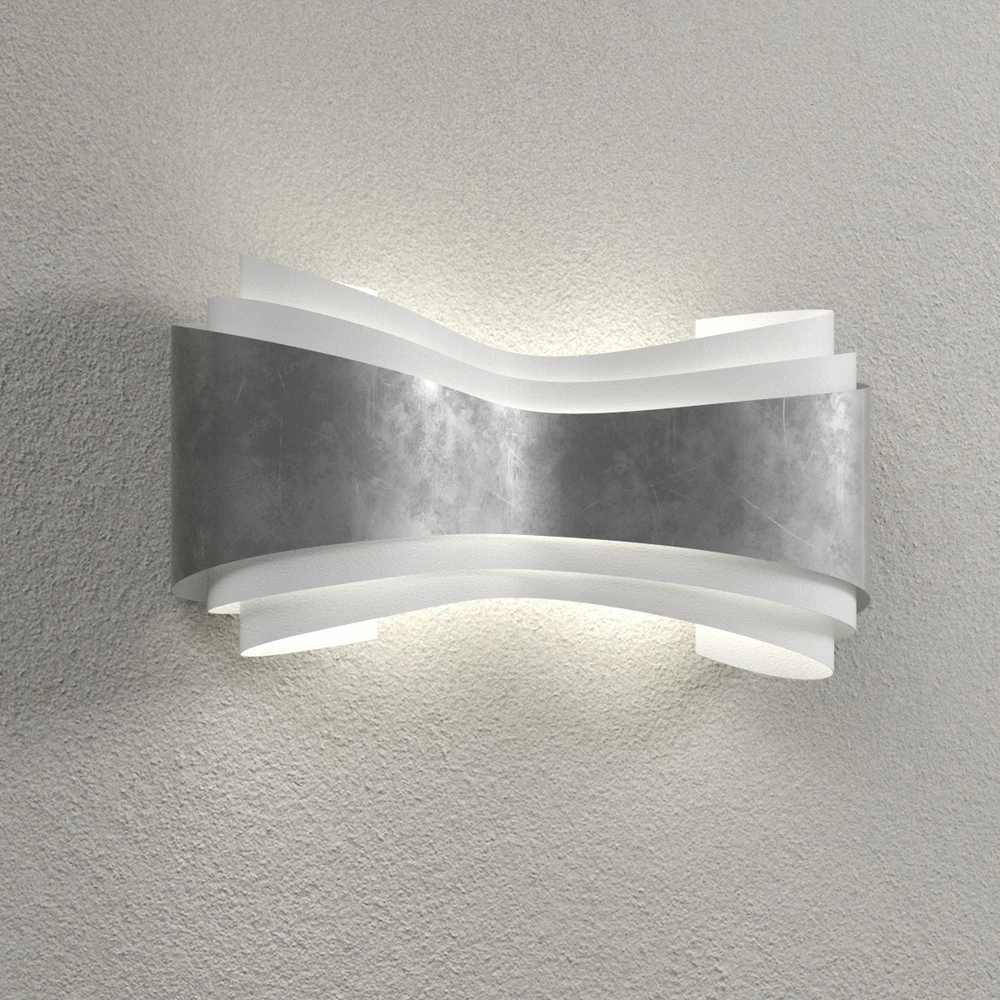 Ionica - applique murale LED avec feuille d'argent en verre opalin