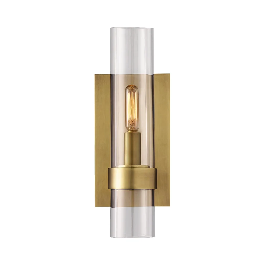 Étanche IP44 Applique cylindrique traditionnelle en verre transparent, 2.5 "/5" de ample, 1 tête, noir/laiton, luminaire m...