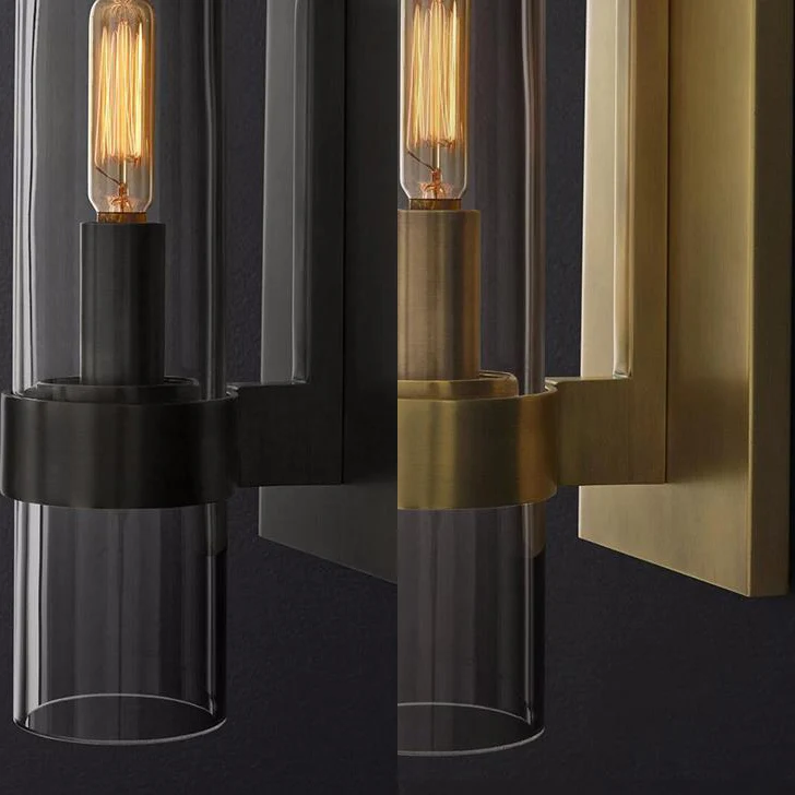 Étanche IP44 Applique cylindrique traditionnelle en verre transparent, 2.5 "/5" de ample, 1 tête, noir/laiton, luminaire m...