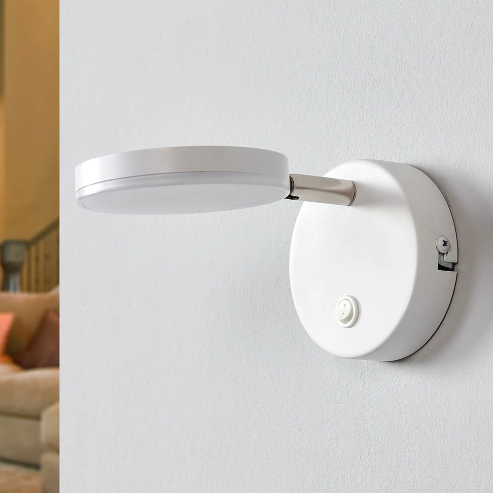 Étanche IP44 Applique murale LED Lindby Milow, blanc, hauteur 9,6 cm, interrupteur