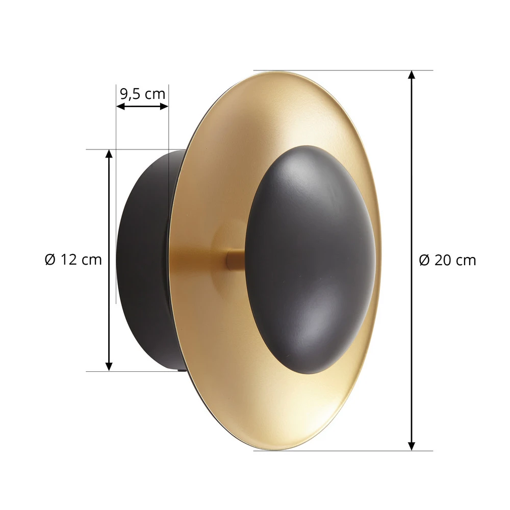 Étanche IP44 Applique murale LED Lindby Tiama, métal, noir/or, Ø 20 cm