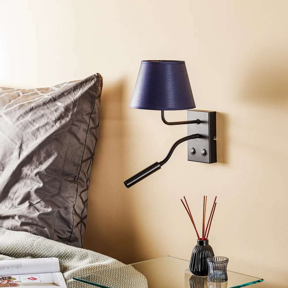 Étanche IP44 Applique Soho, conique, liseuse bleue/dorée