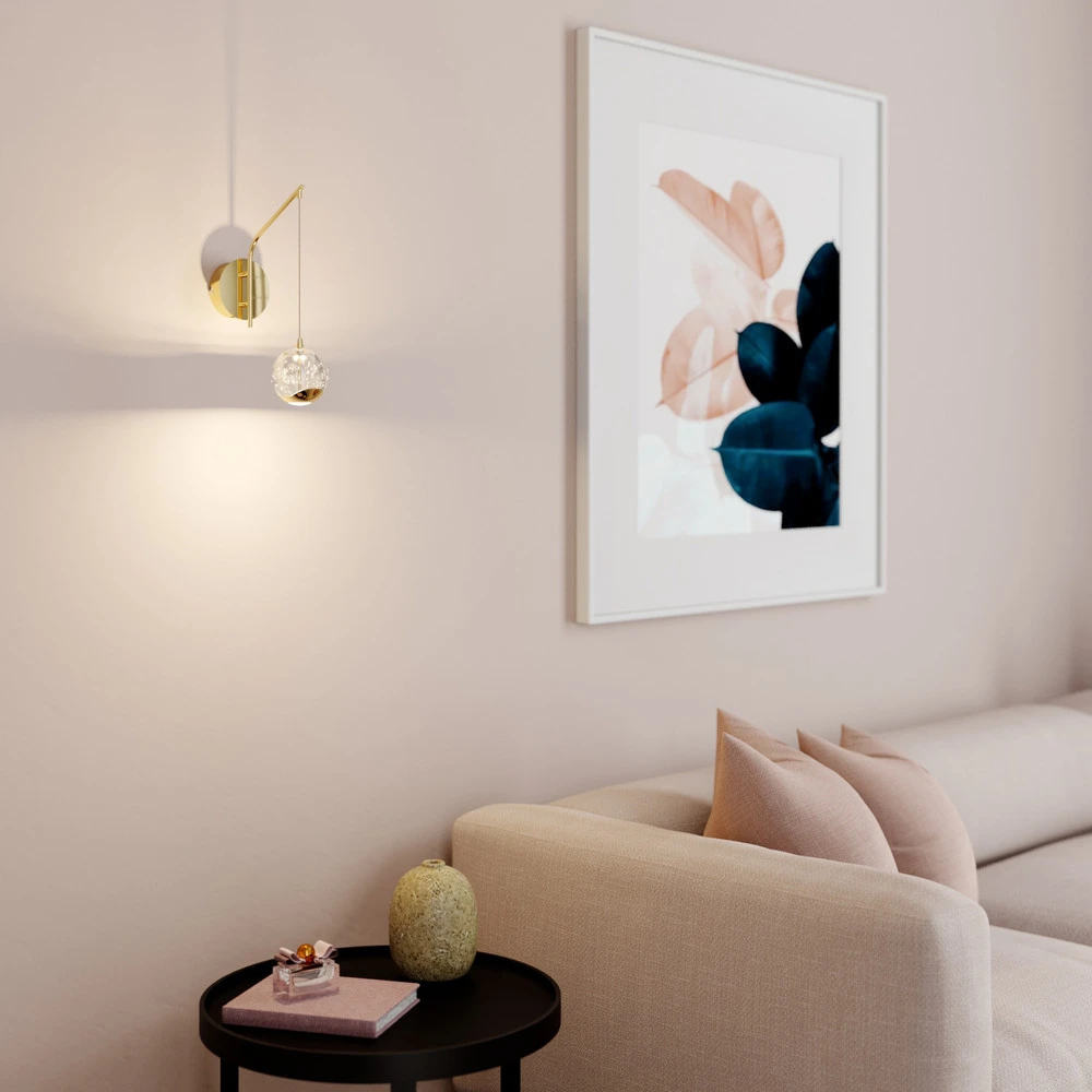 Étanche IP44 Lucande applique murale LED Hayley, or, verre, hauteur 34 cm